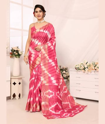 HEMA SILK MILLS Cotton Silk Printed Saree With Unstitched Blouse Piece ( Pink )