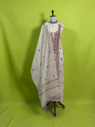 Lucknow Chikankari Mul Cotton Dress Material with Stick Figure Motif