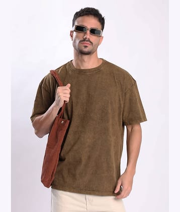 Bene Kleed Men 100% Cotton Oversized Fit Solid T-Shirt ( Brown )
