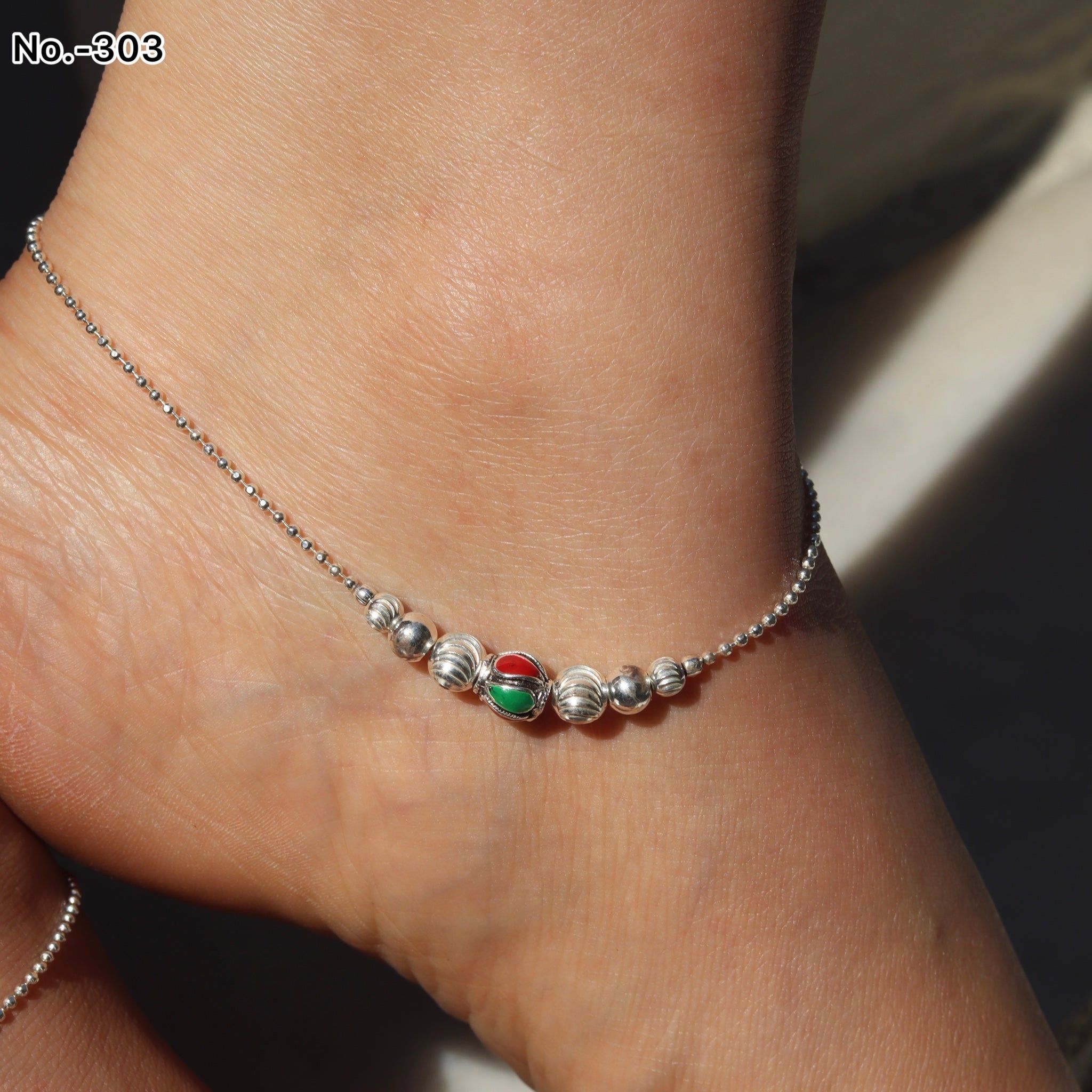 Silver Multi Beads Payal