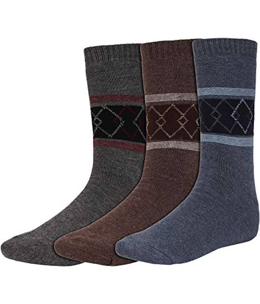 Creature - Woollen Men's Printed Multicolor Mid Length Socks ( Pack of 3 )