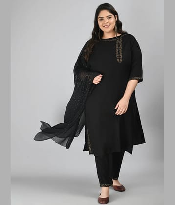 PrettyPlus by Desinoor - Black Straight Rayon Women's Stitched Salwar Suit ( Pack of 1 )