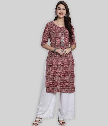 7Threads Crepe Printed Straight Women's Kurti - Red ( Pack of 1 )