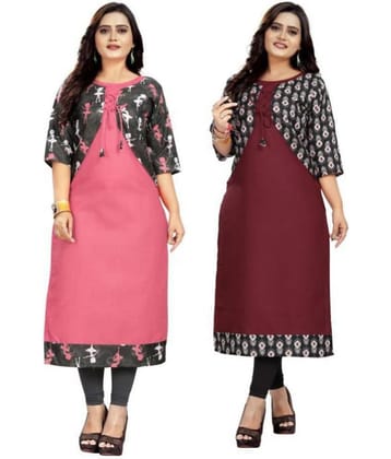 Lerkiza - Multicolor Cotton Women's Jacket Style Kurti ( Pack of 2 )
