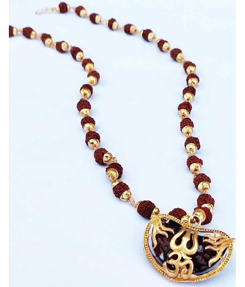 PAYSTORE Gold Plated 1 Face Rudraksha Om Trishul  Emerged With 5 Face Covering Mala with Pendant  for Men/Women