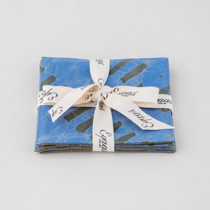 Batik Hand Printed Fabric Coasters Set of 4 - 4x4-Blue & Green / 100% Cotton / 4 Inches x 4 Inches