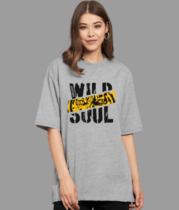 Leotude Women Cotton Blend Printed Oversized Fit Round Neck T-Shirt ( Grey )