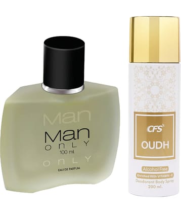 CFS Man Only Black EDP Long Lasting Perfume & Oudh White Deodorant Body Spray