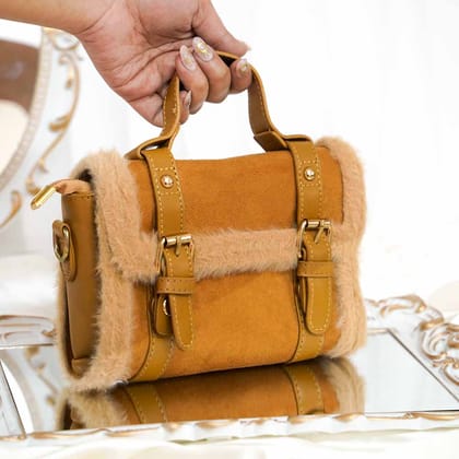 Stylish Double Belt Plush Bag-Brown