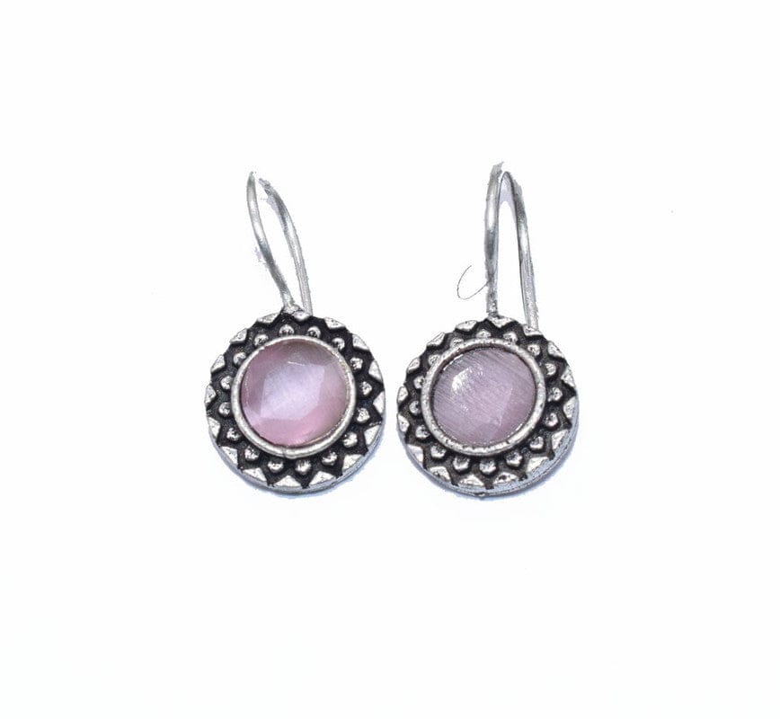Silver Round Stone Work Oxidized Hook Earring , SER-129-Per Pair