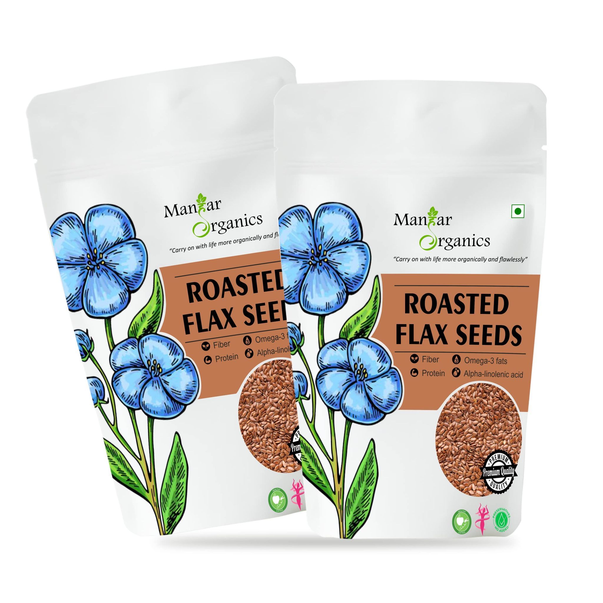 ManHar Organics Roasted Flax Seeds 2kg - Alsi Seeds for Weight Loss, Diet Food (Pack of 2, 1kg each)