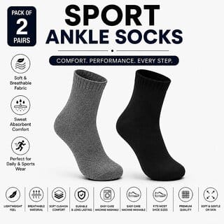 SANGCHAI 170526 PACK 2  Men Sports Ankle Socks Cotton Breathable Sweat Absorbent Daily Wear Socks for Men