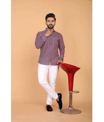 STI Poly Cotton Regular Fit Checks Full Sleeves Men's Casual Shirt - Wine ( Pack of 1 )