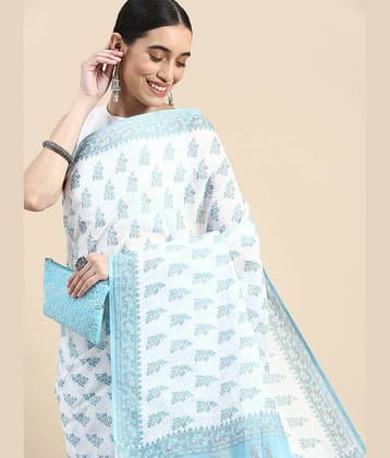 SHANVIKA Cotton Printed Saree Without Blouse Piece ( Blue )