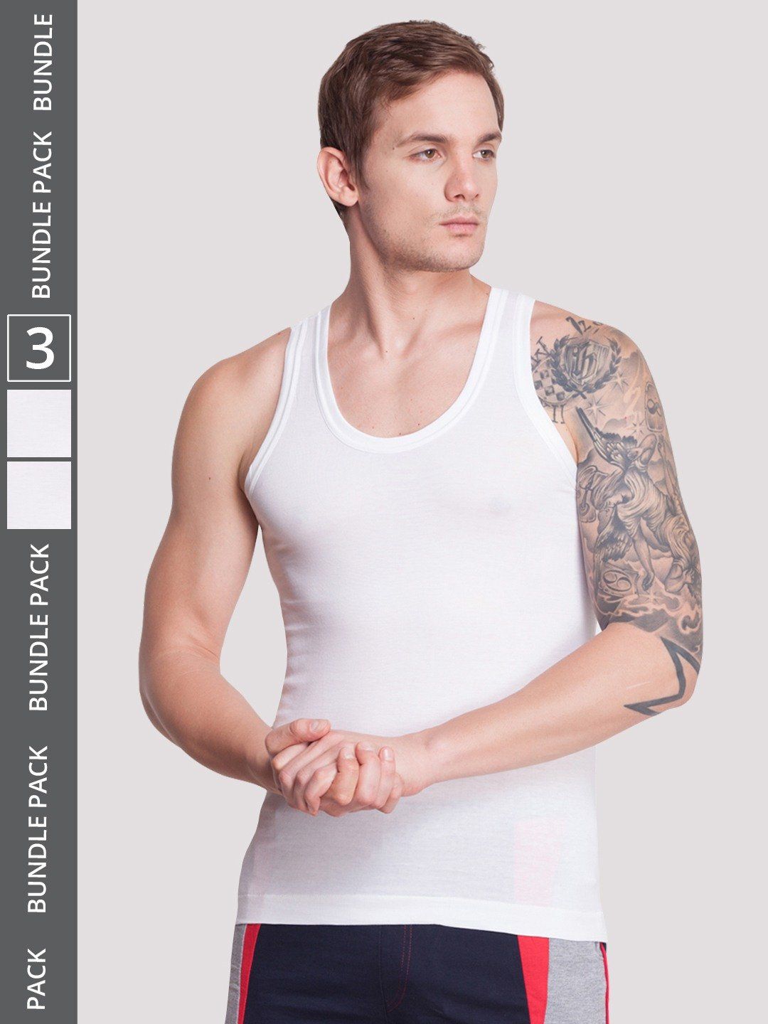 Men's White Pack of 3 Solid Egyptian Cotton Vest