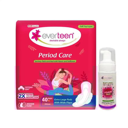 everteen Period Care XL Soft 40 Pads and Foam Intimate Wash 150ml