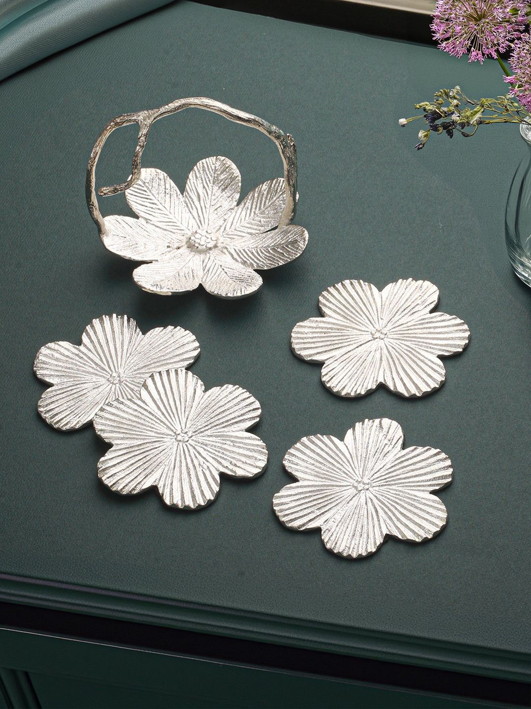 Bloom Coaster (Set of 4)-Silver