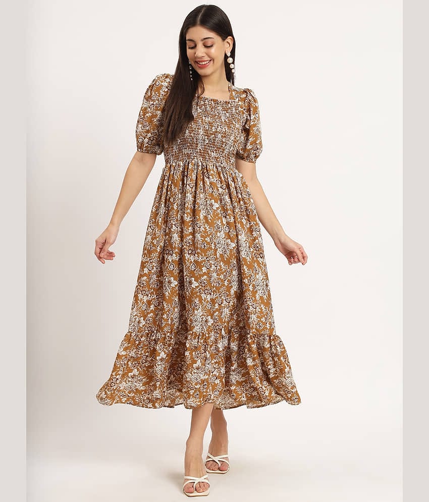 ZWERLON Women Polyester Printed Fit & Flare Dress ( Blue )