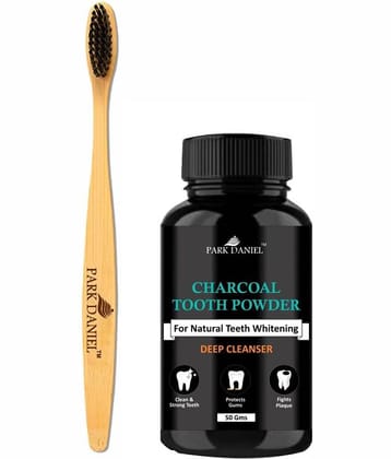 Park Daniel Toothbrush + Activated Charcoal Tooth Powder - Toothpaste 50 gm Pack of 2