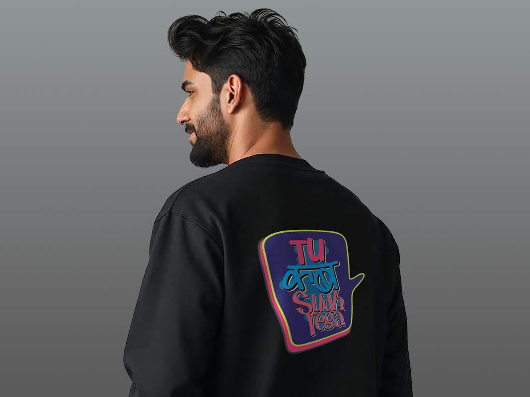 Taarak Mehta Ka Ooltah Chashmah| Printed Crew Neck Cotton 350 GSM Black Winter Sweatshirt (TU KAB SUDHREGA)
