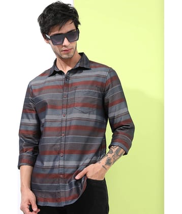 Highlander Cotton Blend Slim Fit Striped Full Sleeves Men's Casual Shirt - Brown ( Pack of 1 )