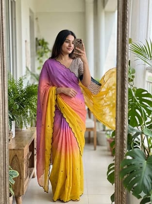 Launching new Soft Linen cotton Digital printed saree with aari work  & foil mirror work with aariwork cut work border