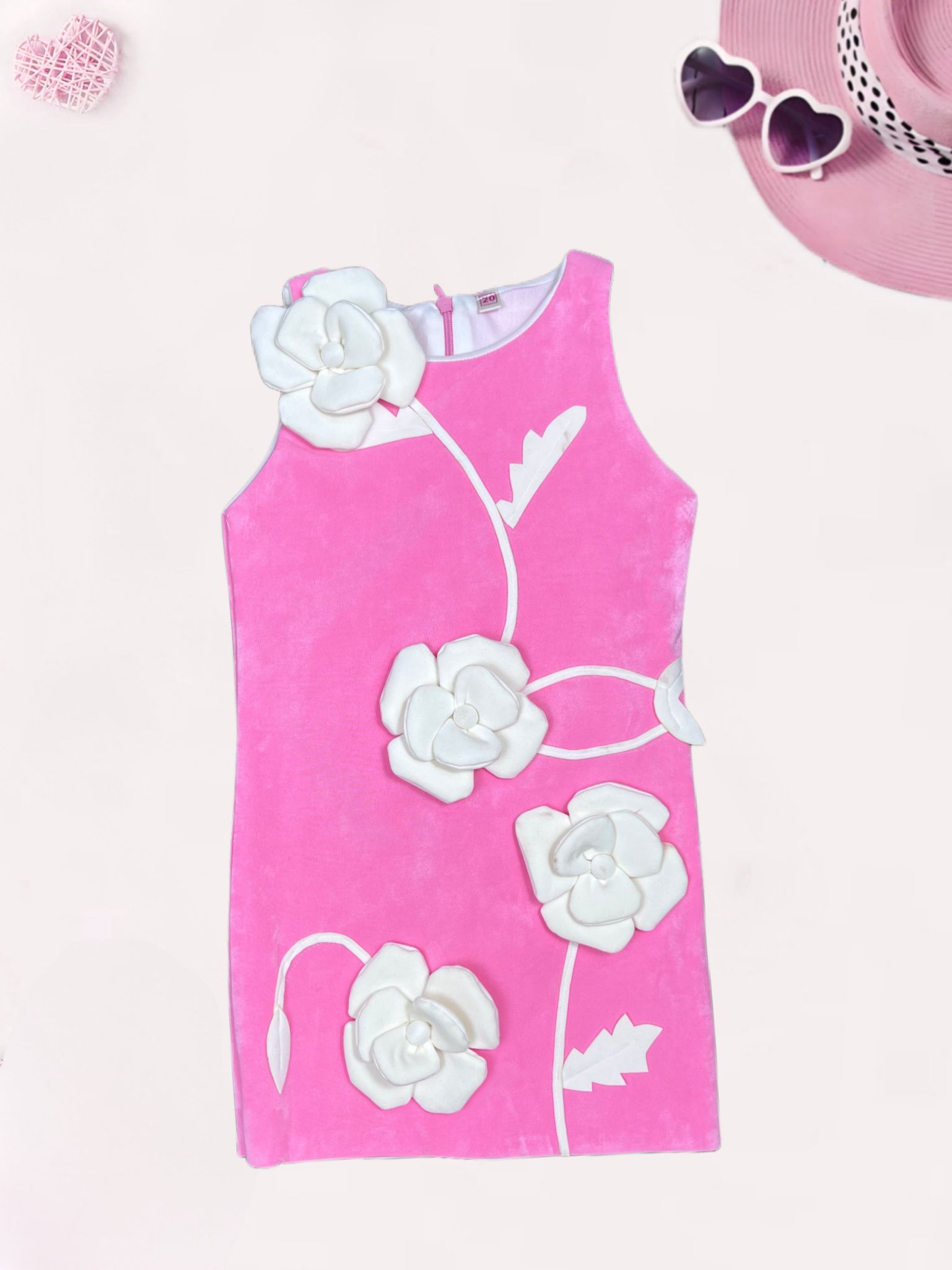 Girls Flower Patch Dress [GT-4875] (3-10 Years)-4-5Y (Size - 24) / Imported
