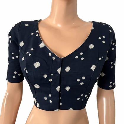 Bandhani Cotton V neck Blouse with Lining, Navy Blue, BP1201-S