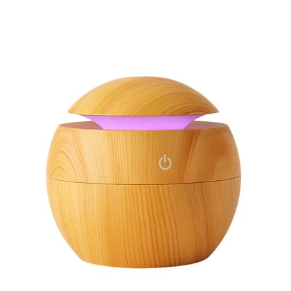Encasa Wooden Aroma Diffuser & Cool Mist Humidifier | 130ml Capacity | USB Operated | Ultra-Quiet | Ambient Night Light | Ideal for Home & Office-Light Wood