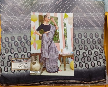 Katrina Vol-4 Printed Saree with Blouse by Kala Shree Fashion  Elegant Grey & Black