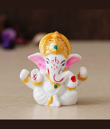 eCraftIndia White & Gold-Toned Handcrafted Lord Ganesha Idol