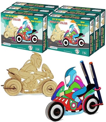 Funvention Bike - 3D Coloring Model (Pack of 6) - DIY Desk Organizer Pen Stand - STEM Leanring 3D Puzzle Toy - Art, Coloring and Painting Kit for Kids - Birthday Return Gift, Kids Party Pack