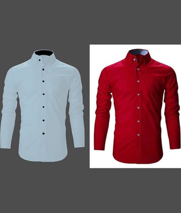 Bluedove Cotton Blend Regular Fit Solids Full Sleeves Men's Casual Shirt - Red ( Pack of 2 )