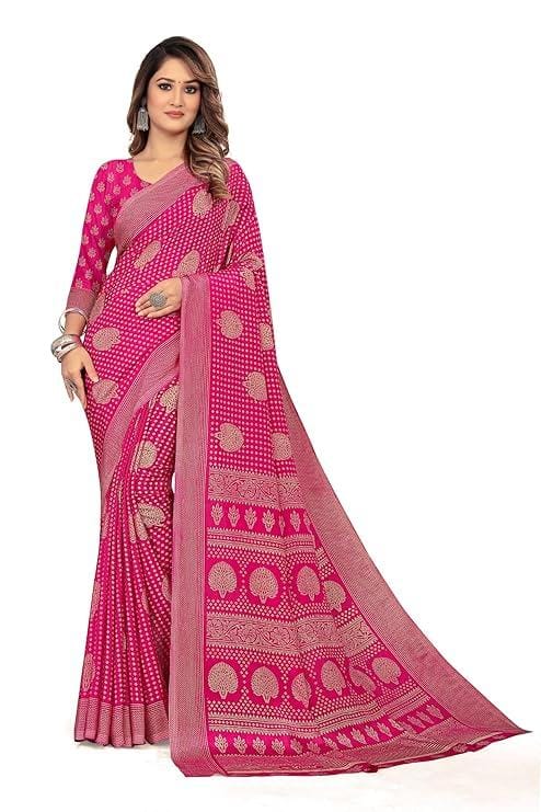 Cotton Silk Ajrakh Printed Saree for Womens
