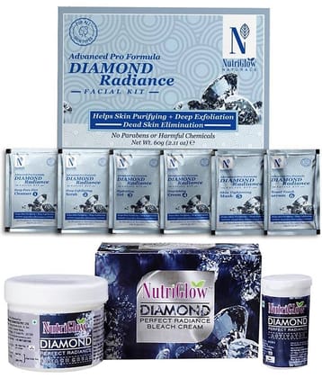Nutriglow NATURAL'S Diamond Radiance Facial Kit and Deep Exfoliation 60gm and Diamond Radiance Facial Bleach Cream 43gm (Pack of 2)