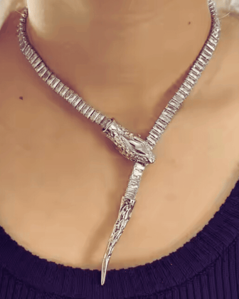 Snake Shape Silver Colour Artificial Zircon Diamond Choker Necklace