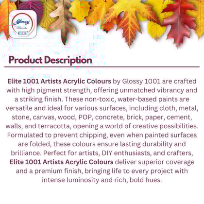 1001 Elite Artists Acrylic Colors Set | 12 Shades X 50ml Each | MultiSurface | Art Craft & Paint Work | Multicolours