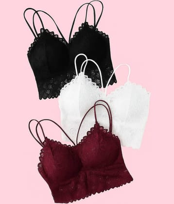 Kamini Pack of 3 Lace Lightly Padded Everyday Bra For Women ( Multicolor )