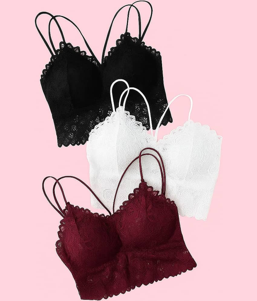 Kamini Pack of 3 Lace Lightly Padded Everyday Bra For Women ( Multicolor )
