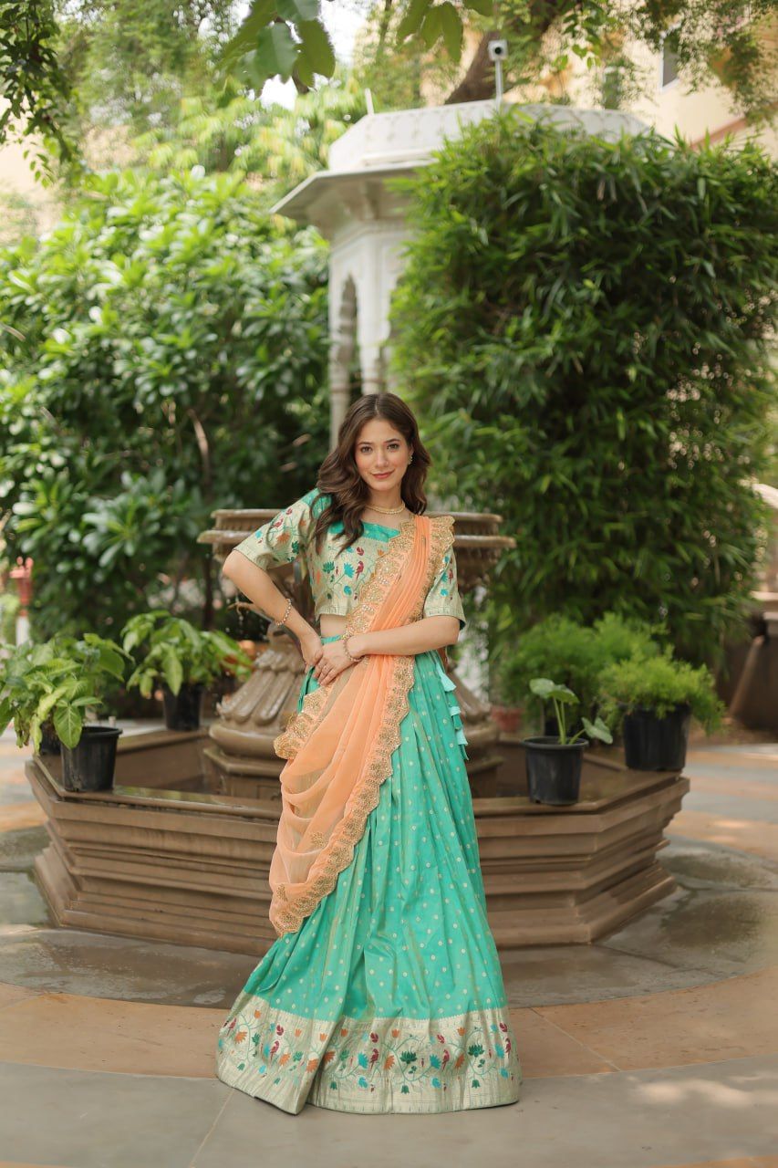 Trending Cosmos Jequard Lehenga Choli With Russian silk Embroidered Dupatta LEHNGHA CHOLI COLLECTION