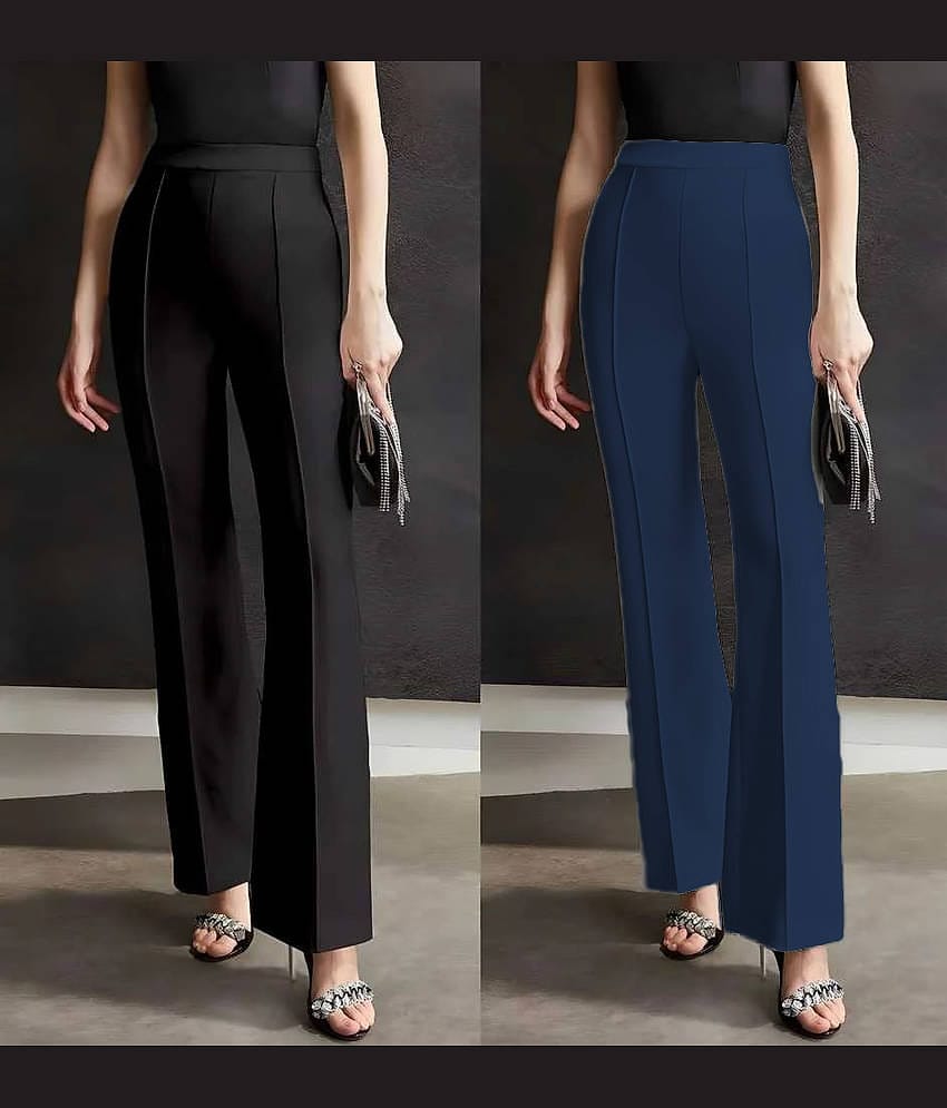 CITYTALK Pack of 2 Polyester Straight Women's Formal Pants ( Black,White )