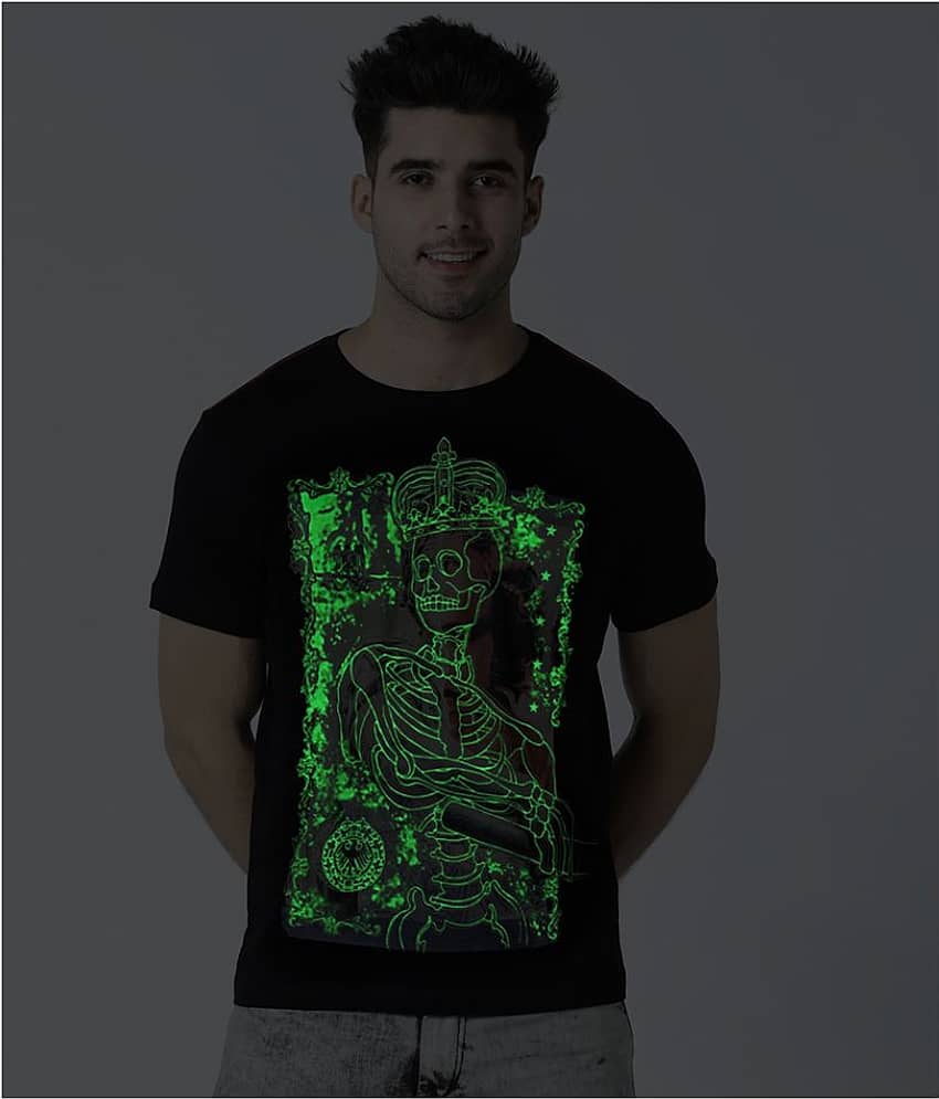 Huetrap Cotton Black Printed T-Shirt