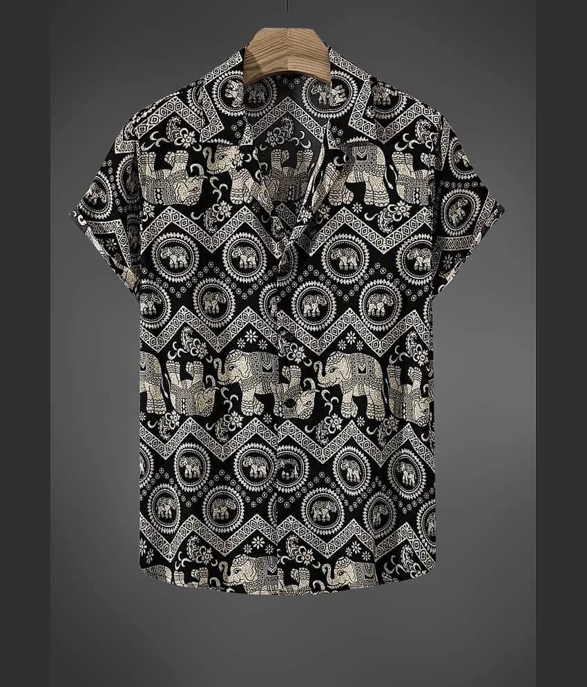 BEAUE Poly Cotton Regular Fit Printed Half Sleeves Men's Casual Shirt - Black ( Pack of 1 )