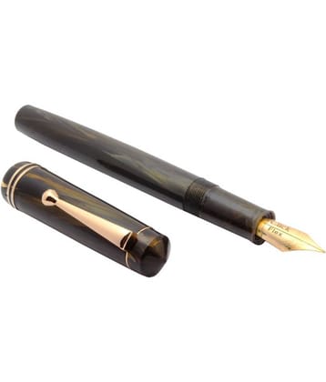 Srpc Stylish Click Aristocrat Marble Fountain Pen 3in1 Ink Filling System Flex Nib With Golden Trims - Brown