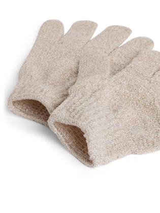 BUNGALOW BEAUTY Microfiber Exfoliating Loofah Body Hand Gloves for Bathing | Shower Gloves | Dry Skin | Dead Skin Cell Remover | Body Scrub | Skin Exfoliator for Body | Shower Gloves for Women | Beige (1 Pair)