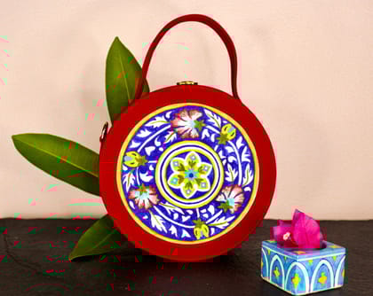 Gulmohar Hand-painted Circle Box Bag/ Sling