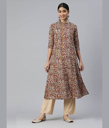 Vbuyz Pack of 1 Rayon Printed Front Slit Women's Kurti - ( Beige )