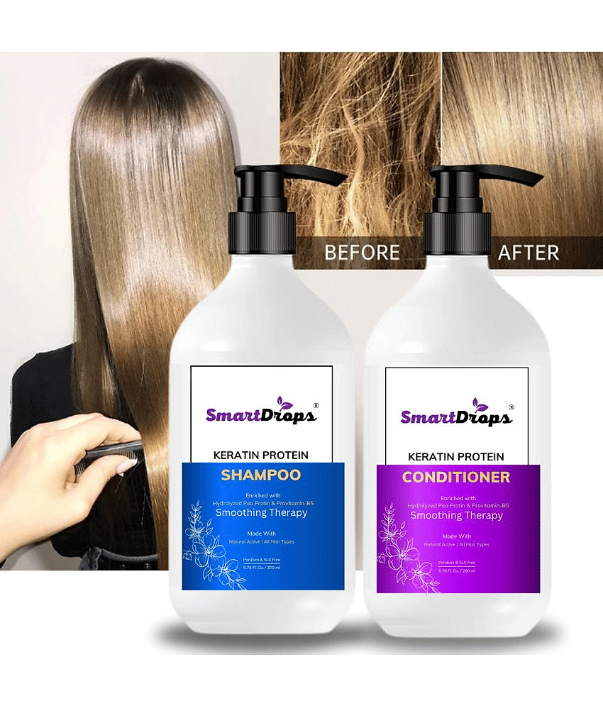 Keratin Smooth Conditioner And Shampoo For Soft & Silky Hair, Instant Anti Frizz Damage Repair