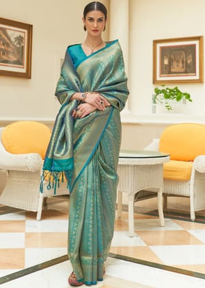 Sapphire Blue Woven Kanjivaram Silk Saree