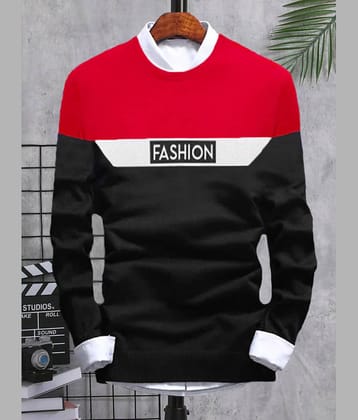 Try This Cotton Blend Regular Fit Colorblock Full Sleeves Men's Round T-Shirt - Red ( Pack of 1 )